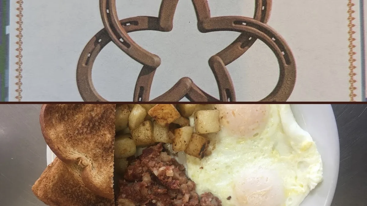 Classic breakfast plates on a counter.